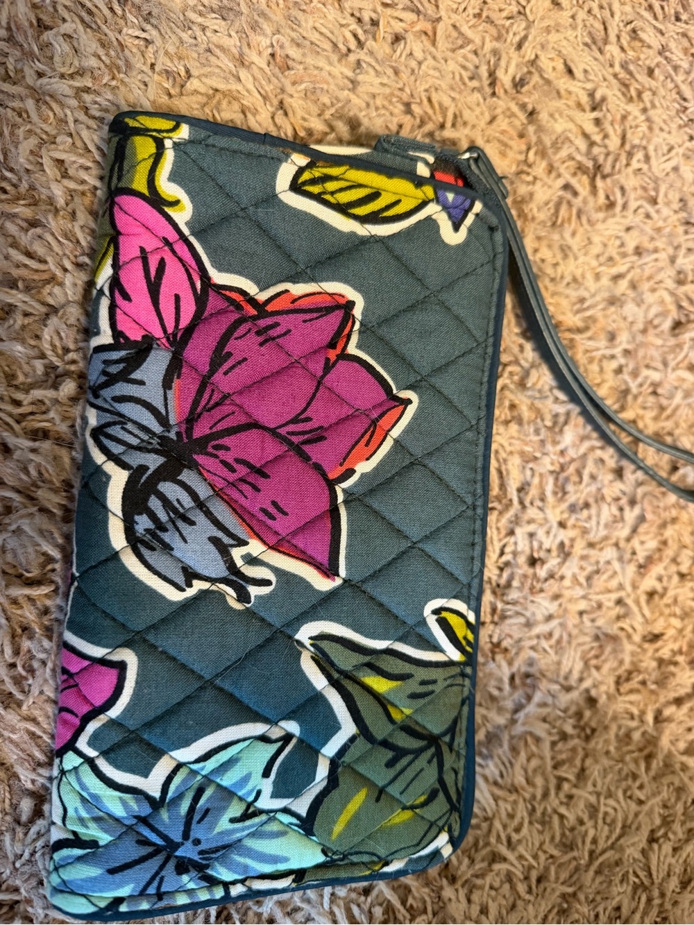 Vera Bradley Quilted Floral Wristlet - Teal, Pink & Yellow